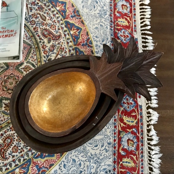 Other - Pineapple shaped mango wooden golden bowls